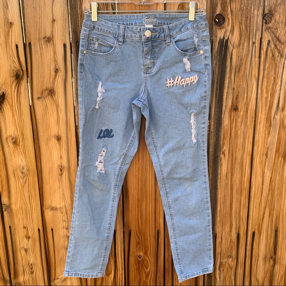 Justice Girl Light Wash Embroidered Jeggings| 10.5